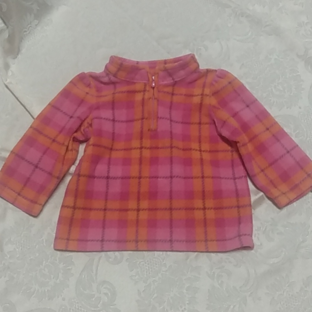 Jumping Beans Pink & Orange Plaid Fleece 1/4 zip pullover